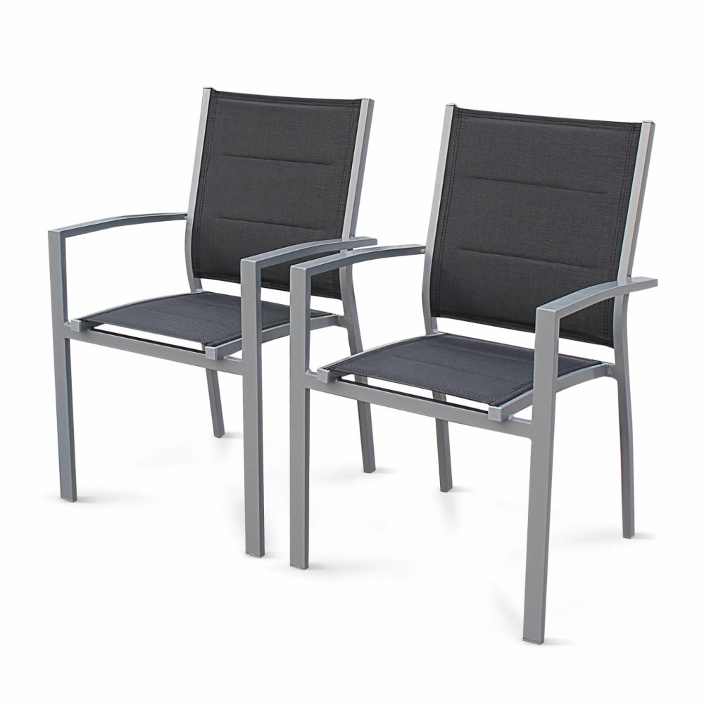 Lot de 2 fauteuils en aluminium gris et textilène anthracite