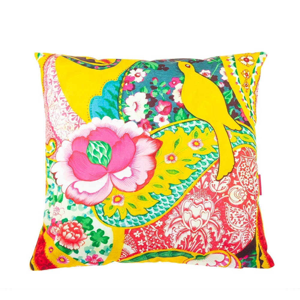 Housse de coussin extérieur 45x45 cm motif oiseau original jaune