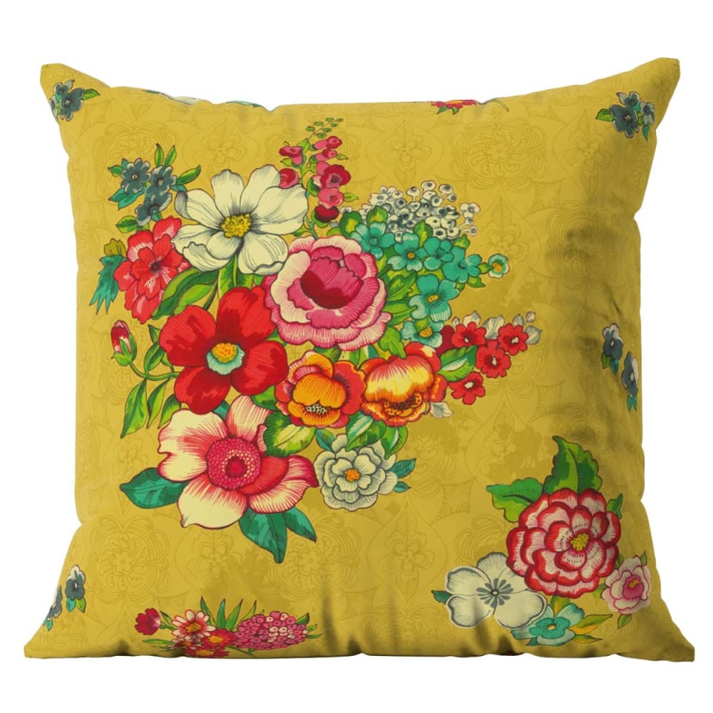 Housse de coussin extérieur 60x60 cm motif fleuri jaune