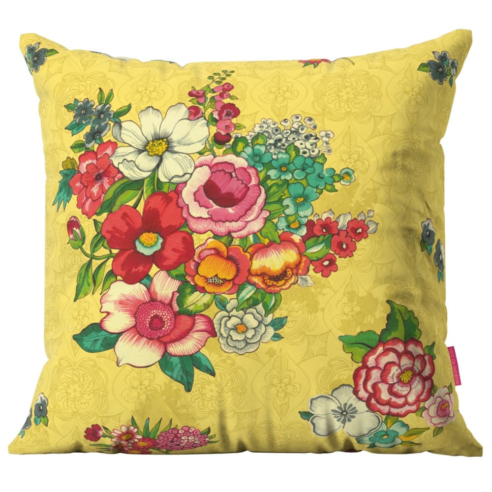 Housse de coussin extérieur 45x45 cm motif fleuri jaune