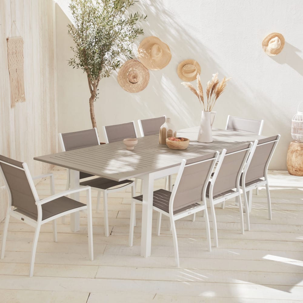 Set tavolo da giardino allungabile in alluminio con 8 sedie,