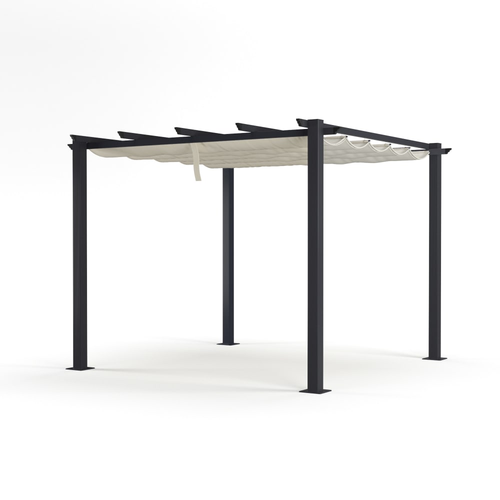 Tonnelle 3x3m avec toile rétractable en aluminium gris écru