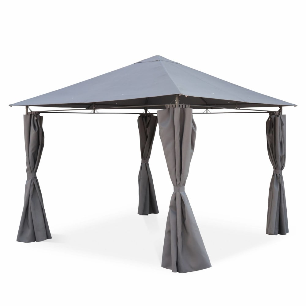 Tonnelle 3x3m avec rideaux toile grise