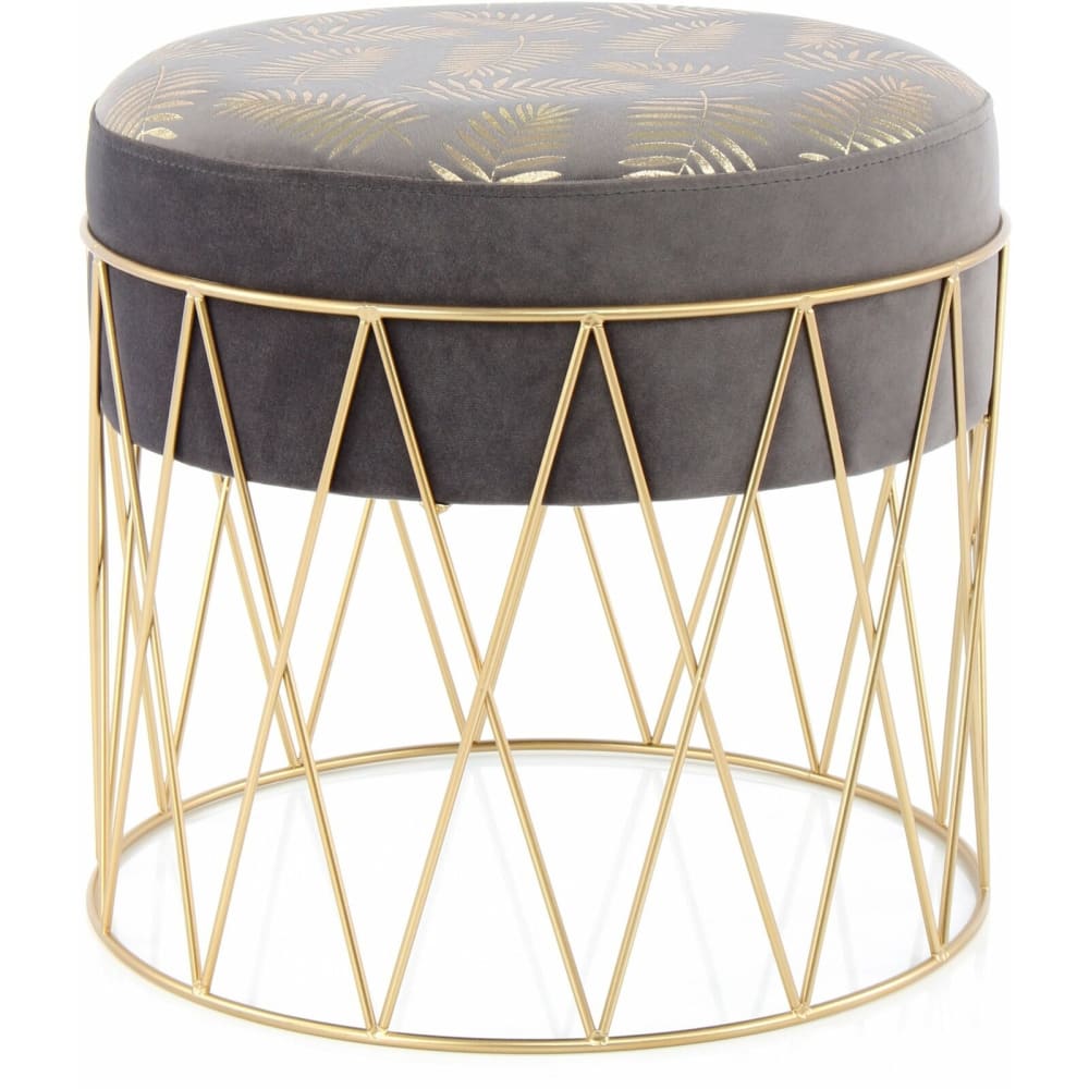 ReCollection Tabouret rond en velours cleopatra style campagne Gris Velours - 40x37x40cm