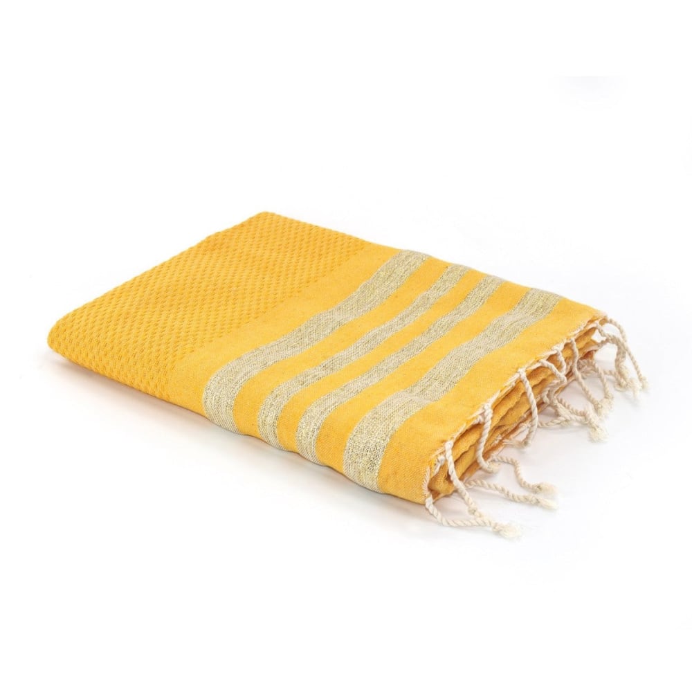 Fouta nid d'abeille coton 100x200 jaune safran & or