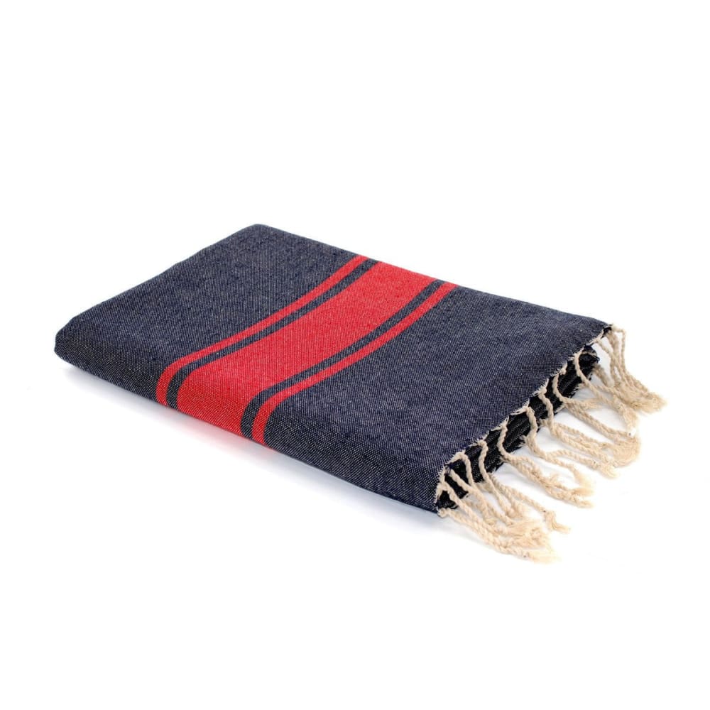 Fouta bicolore coton 100x200 bleu jean & rouge