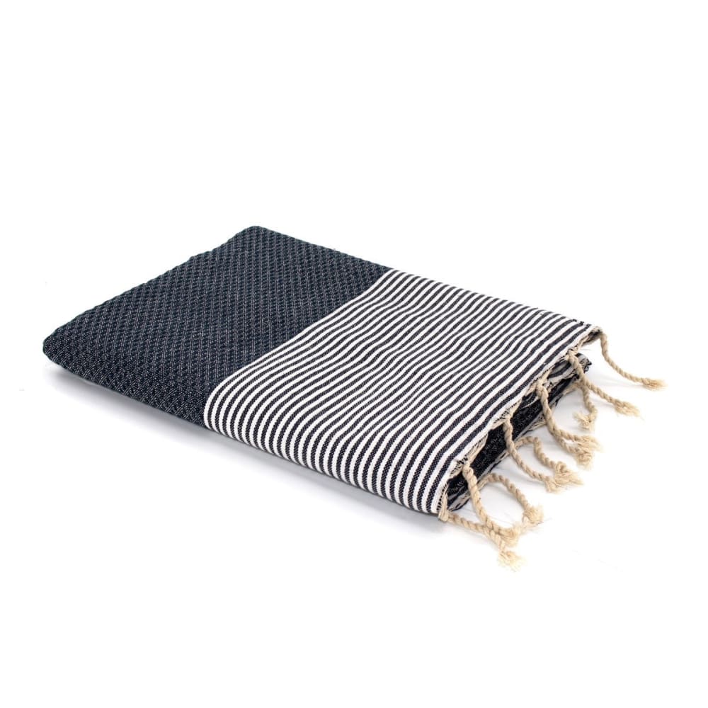 Fouta nid d'abeille coton 100x200 bleu jean