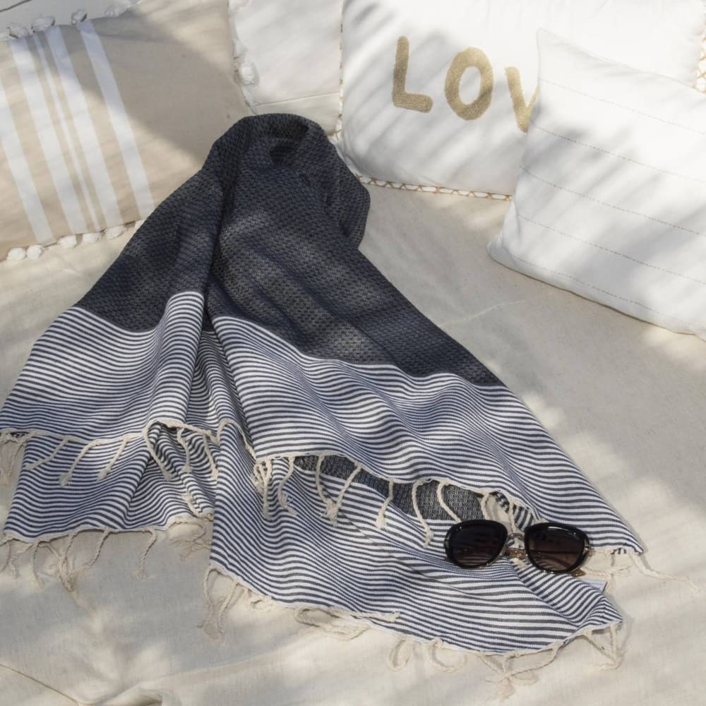Fouta nid d'abeille coton 100x200 bleu jean - Maisons du Monde