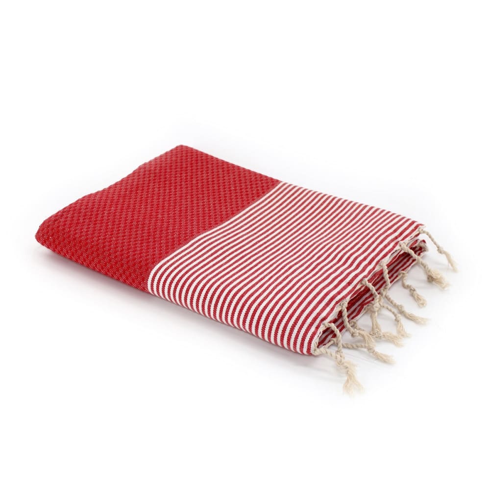Fouta nid d'abeille coton 100x200 rouge