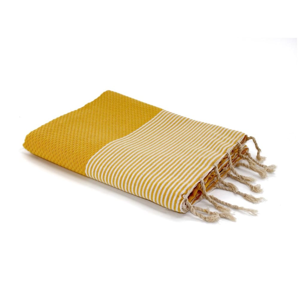 Fouta nid d'abeille coton 100x200 jaune safran