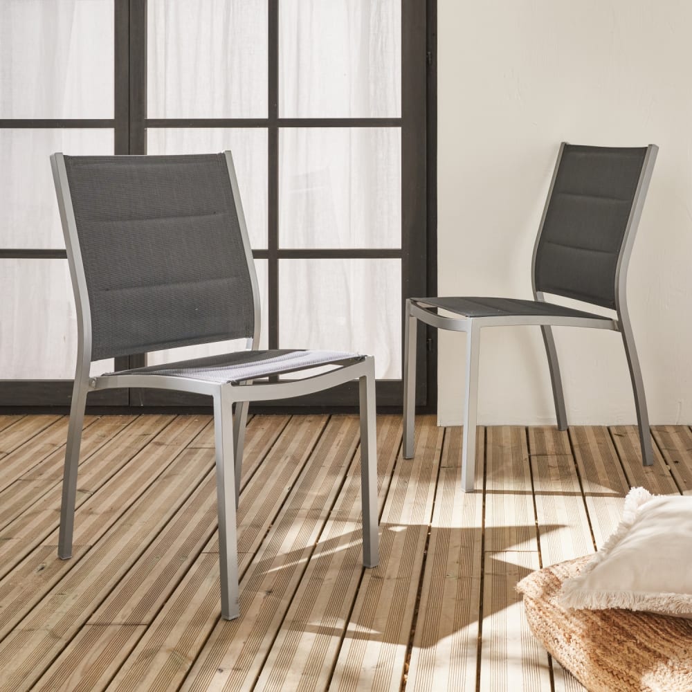 Lot de 2 chaises en aluminium gris et textilène gris