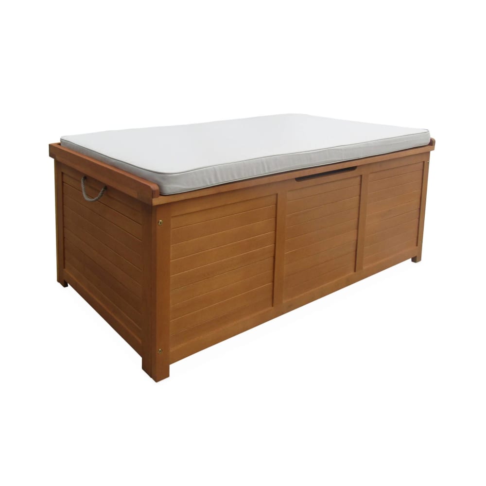 Coffre de jardin en bois avec coussin 125x60cm beige