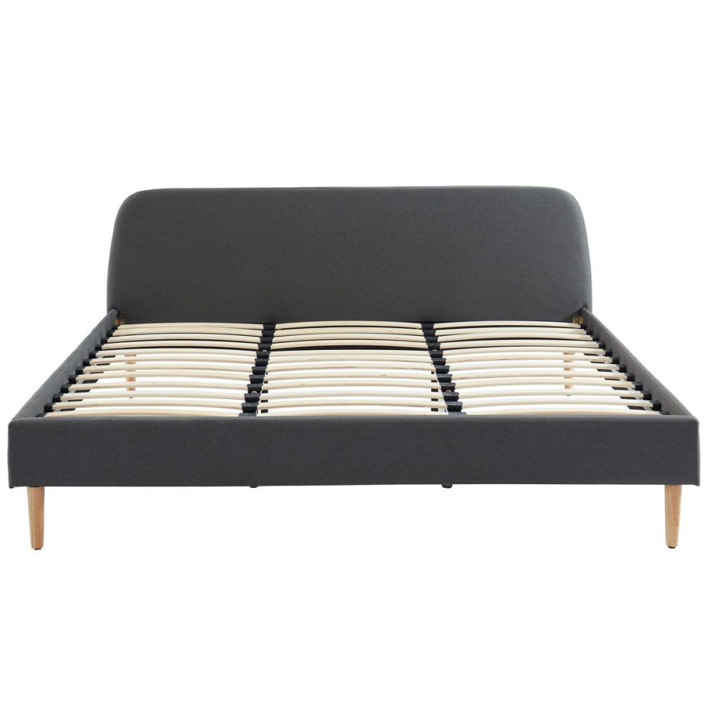 Lit 180x200 gris foncé avec sommier à lattes et tête de lit