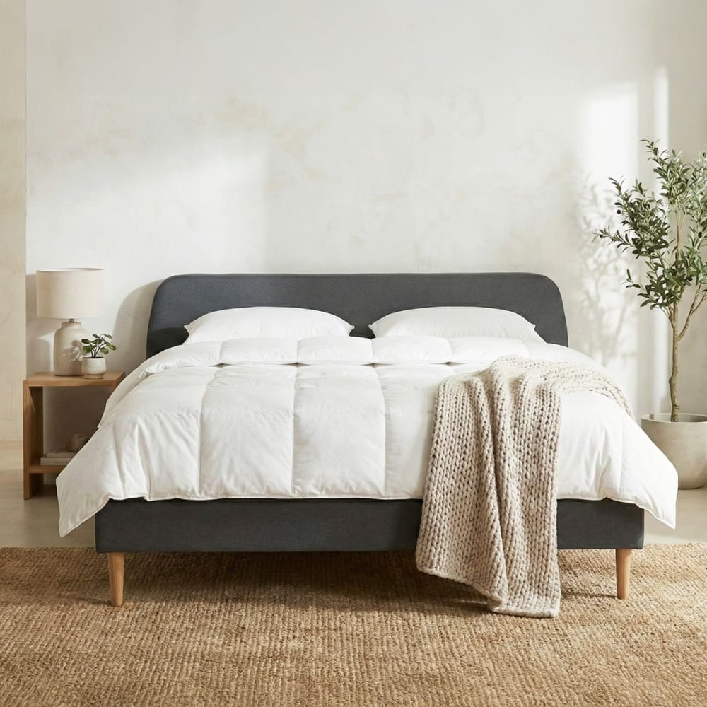 Lit 180x200 gris foncé avec sommier à lattes et tête de lit