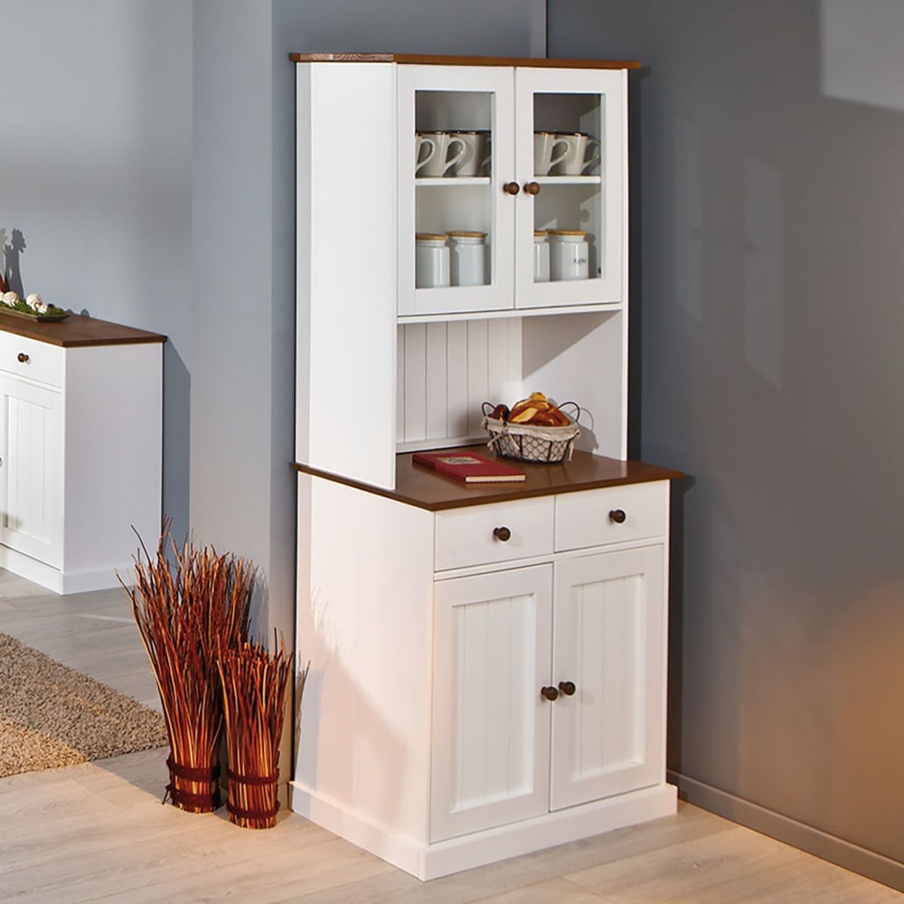 Vaisselier 4 portes 2 tiroirs en pin massif blanc