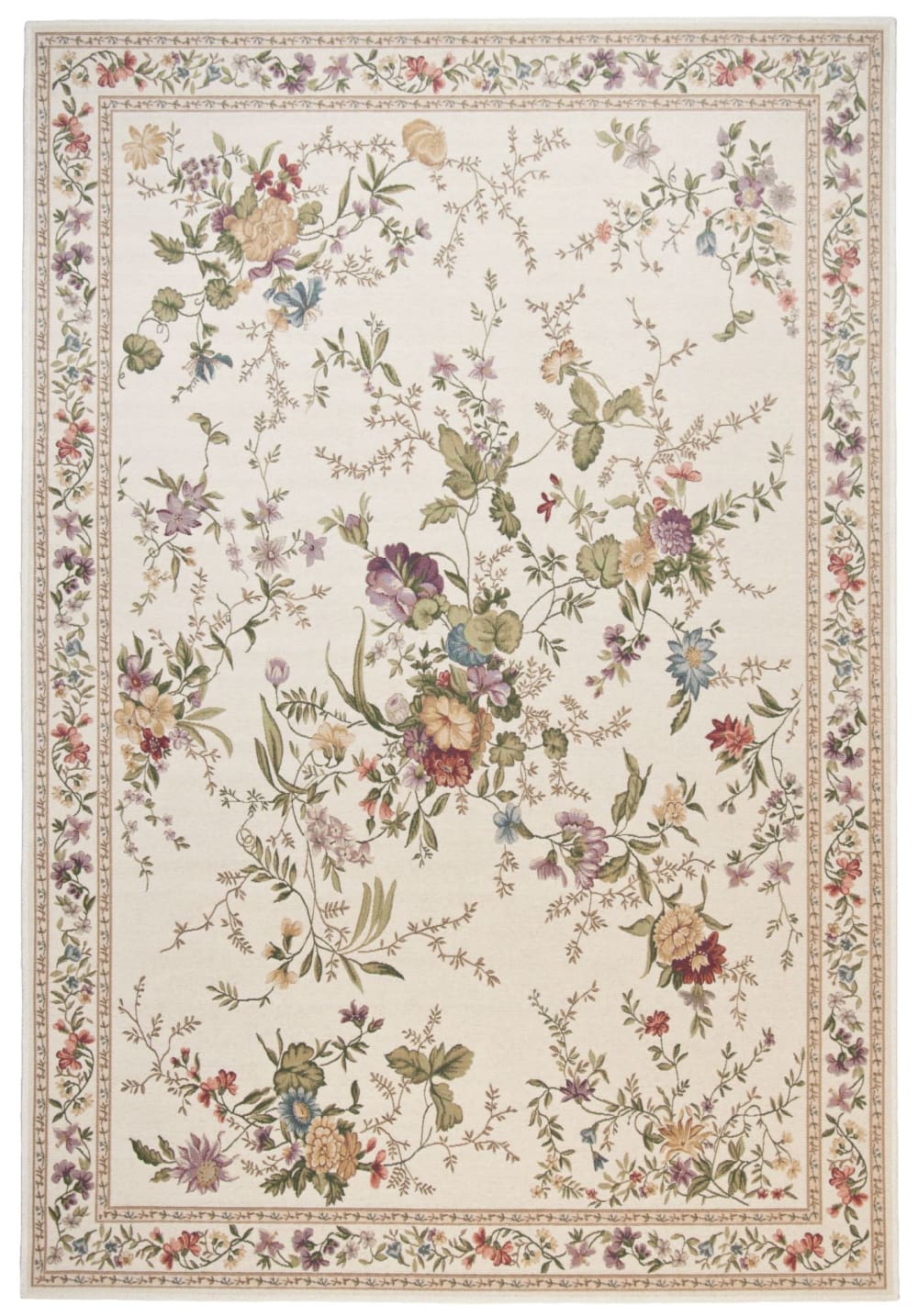 Tapis floral tissé plat - crème 60x90 cm
