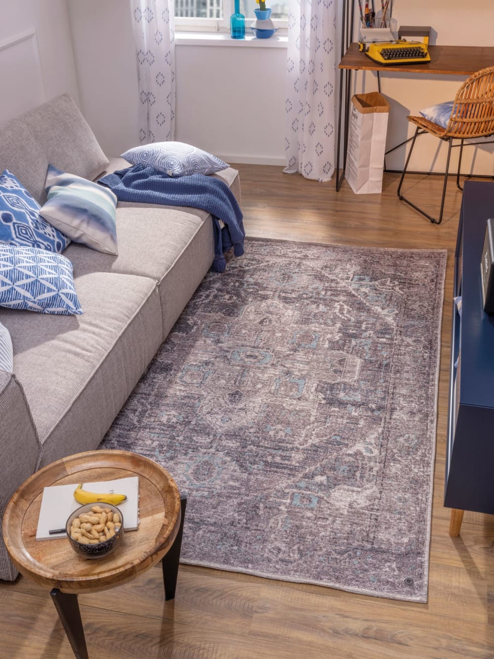 Tapis d'orient vintage tissé plat gris 155x235 cm