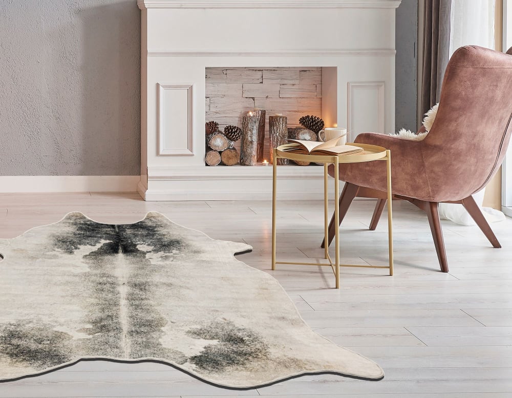 Tapis en peau de vache artificielle blanc 150x190