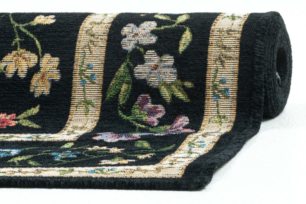 Tapis floral tissé plat - noir 70x120 cm — vue 3