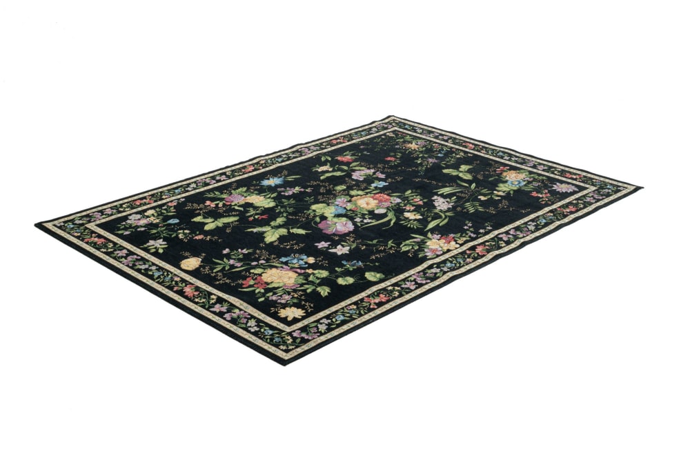 Tapis floral tissé plat - noir 70x120 cm — vue 4