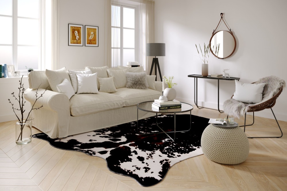 Tapis en peau de vache artificielle noir et blanc 150x190