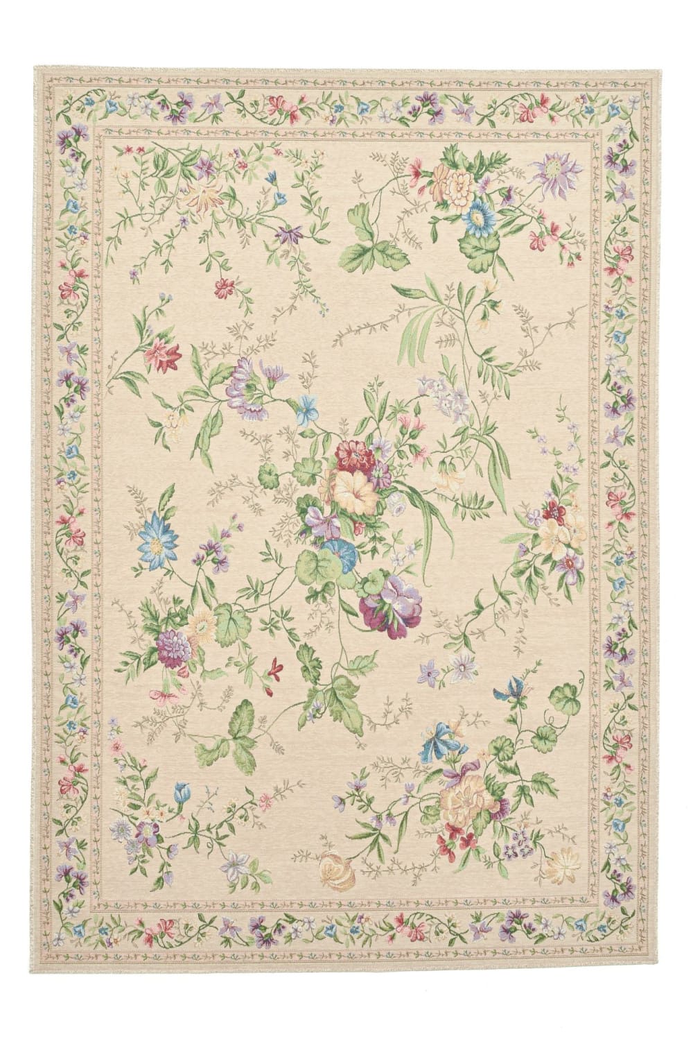 Tapis floral tissé plat - beige 60x90 cm