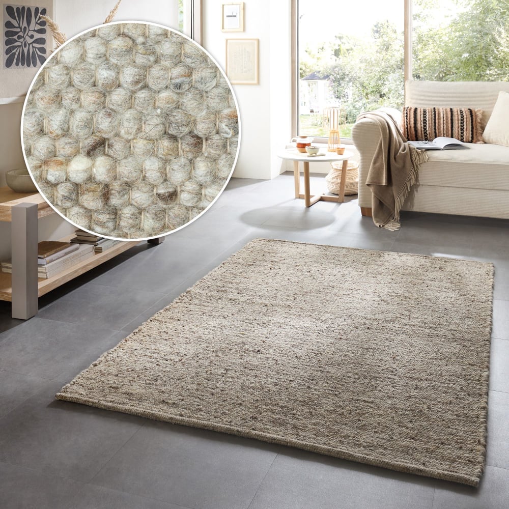 Tapis tissé à la main en laine naturelle sable 140x200 — vue 3