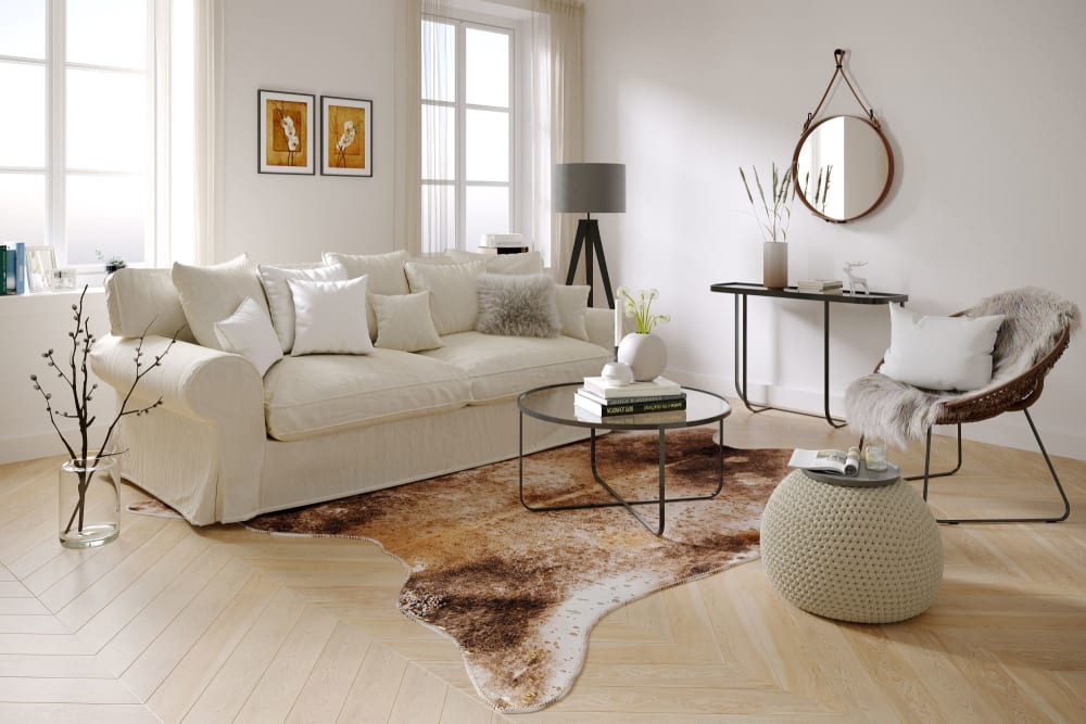 Tapis en peau de vache artificielle marron 150x190