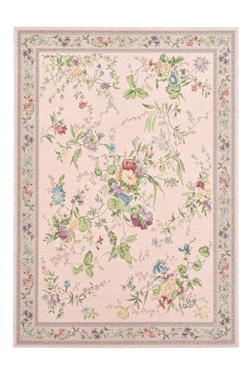 Tapis floral tissé plat - rose 60x90 cm