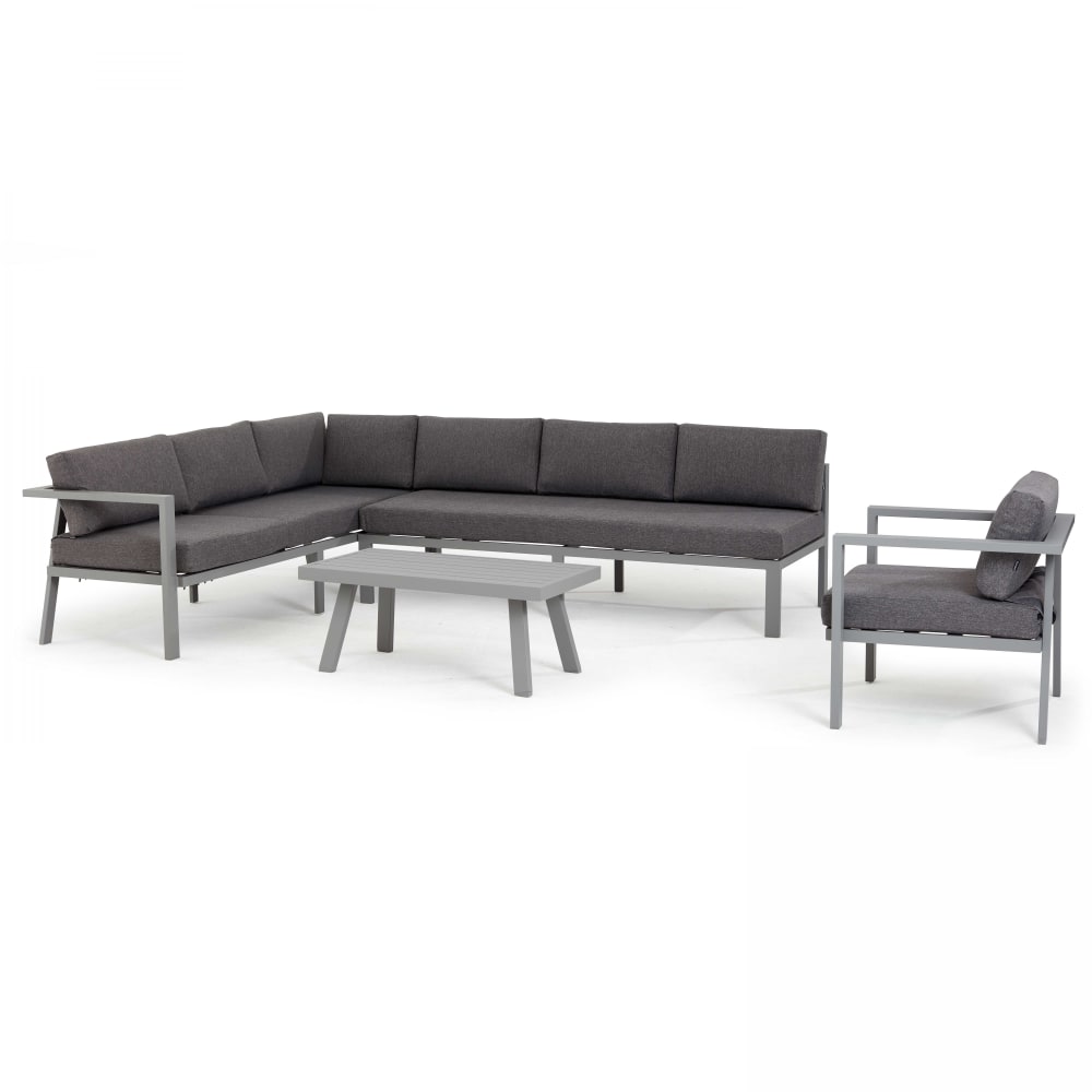 Salon jardin  d'angle 6 places avec table basse gris