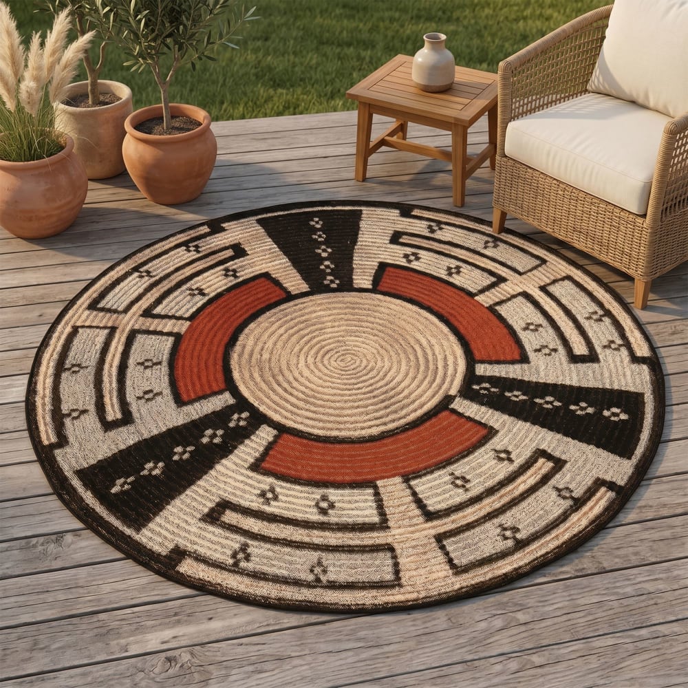 Tappeto per esterni a tessitura piatta beige multicolore D100 cm