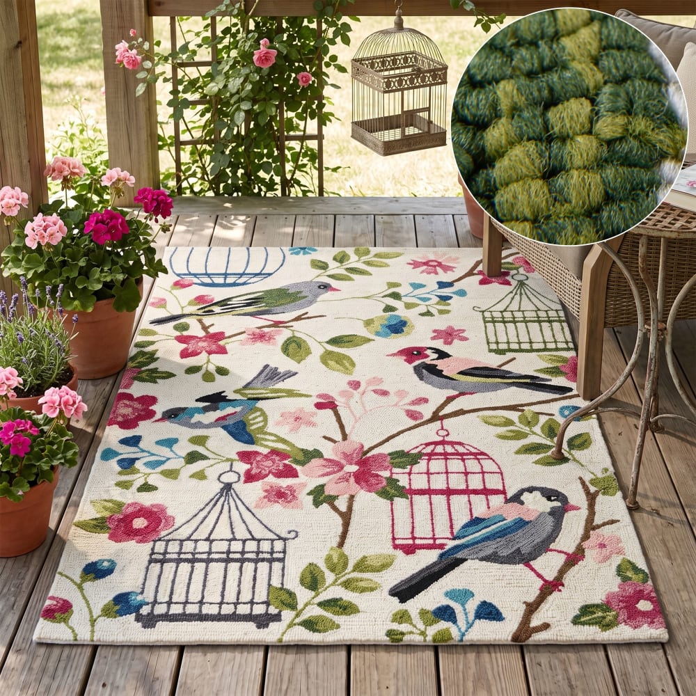 Alfombra de poliéster acolchada a mano - blanco multicolor - 70x140 cm - Maisons du Monde