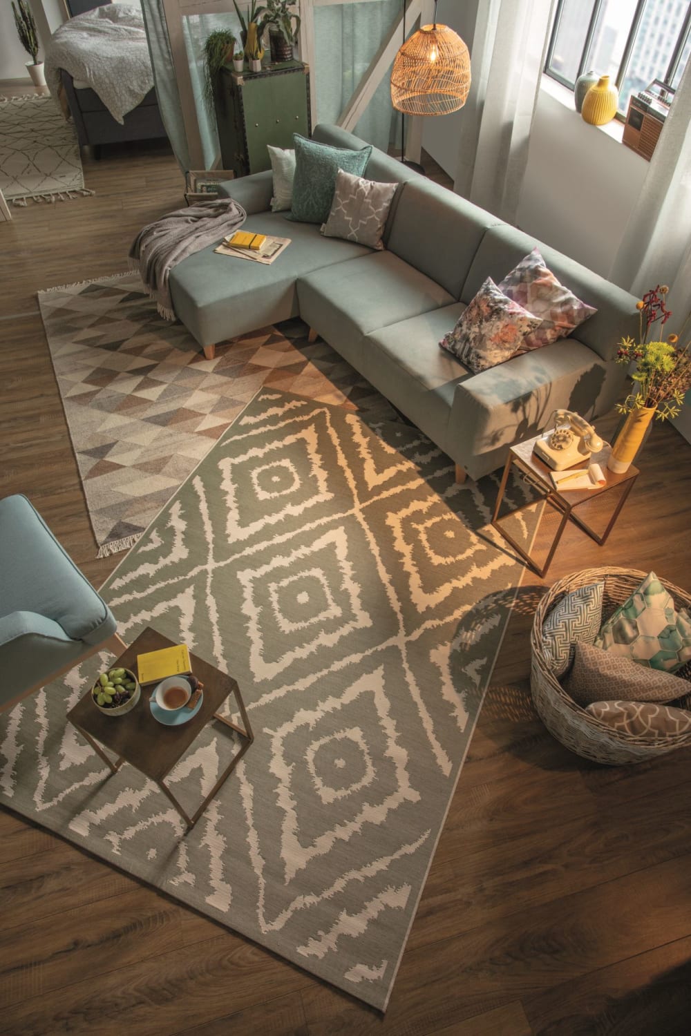 Tapis moderne outdoor d'extérieur tissé plat vert 70x120