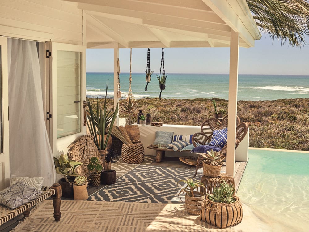 Tapis moderne outdoor d'extérieur tissé plat bleu 70x120