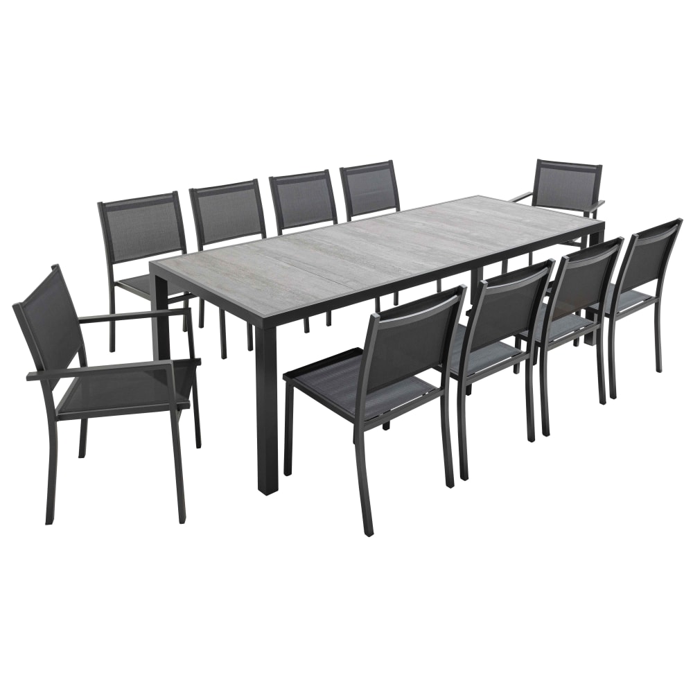 Ensemble de jardin 10 places table effet béton ciré gris