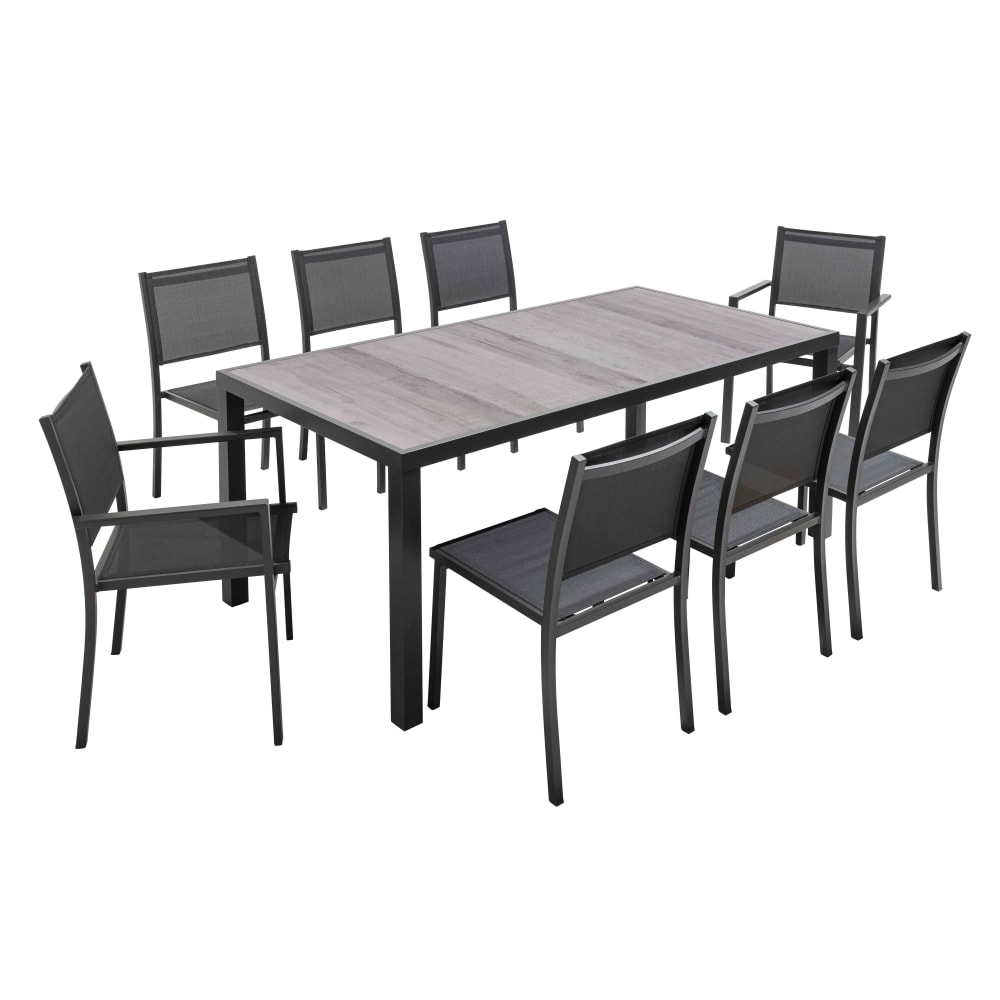 Ensemble de jardin 8 places table effet bois gris
