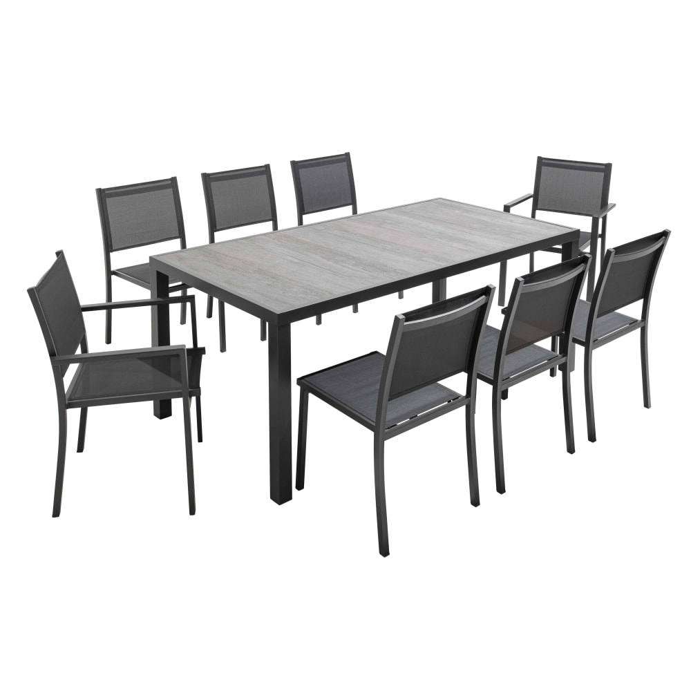 Ensemble de jardin 8 places en aluminium gris