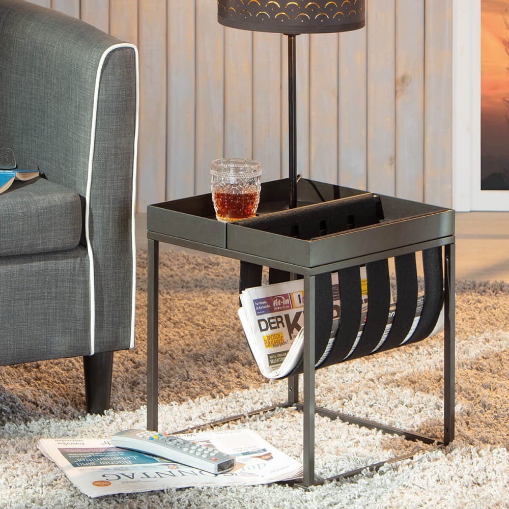 Altobuy Bout de canapé porte-revues en métal gris style contemporain Gris Métal - 35x40x35cm