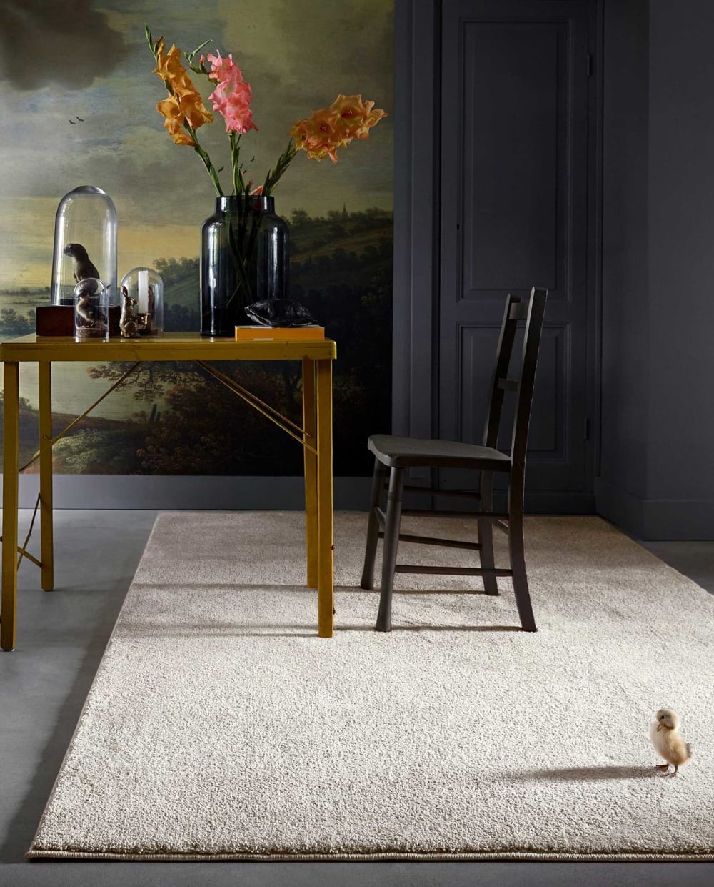 Tapis tissé velours ras blanc beige uni 200x290 — vue 3