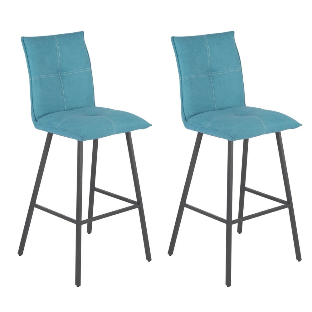 Altobuy Lot de 2 tabourets de bar en coton bleu et métal gris style contemporain Bleu Tissu - 42x109x52cm