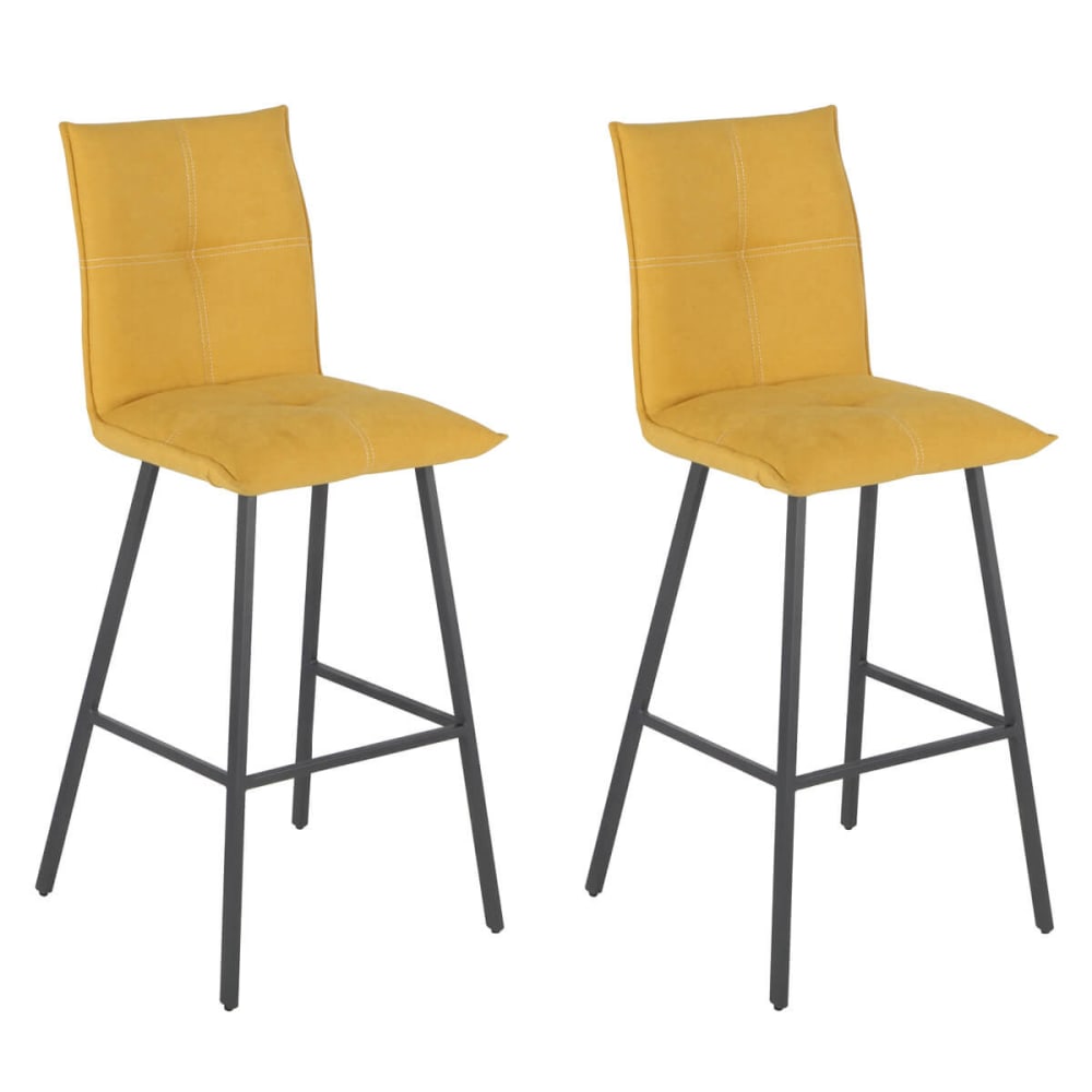 Altobuy Lot de 2 tabourets de bar en coton jaune et métal gris style contemporain Jaune Tissu - 42x109x52cm
