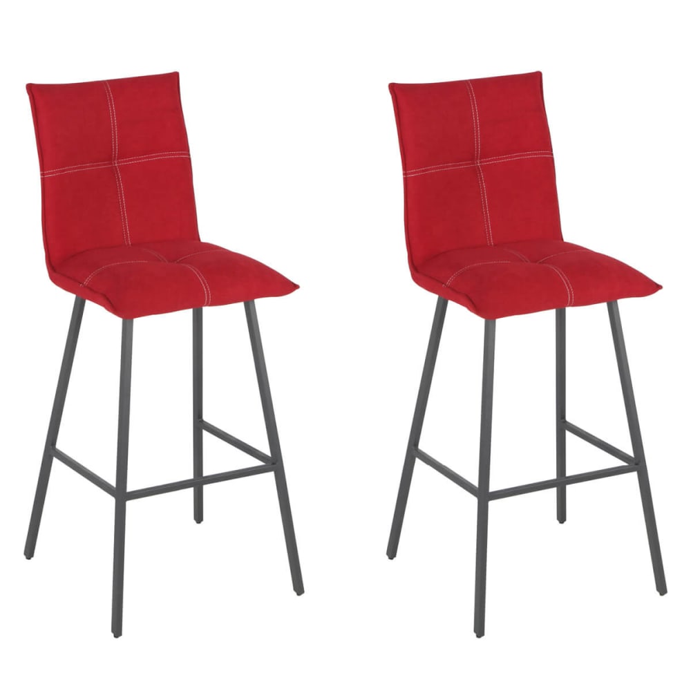 Altobuy Lot de 2 tabourets de bar en coton rouge et métal gris style contemporain Rouge Tissu - 42x109x52cm