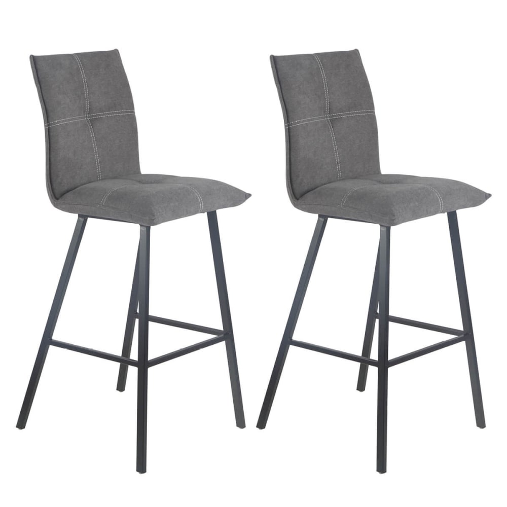 Altobuy Lot de 2 tabourets de bar en coton gris et métal gris style contemporain Gris Tissu - 42x109x52cm