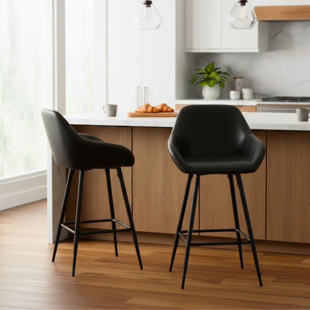 Lot de 2 fauteuils de bar en simili noir et acier noir