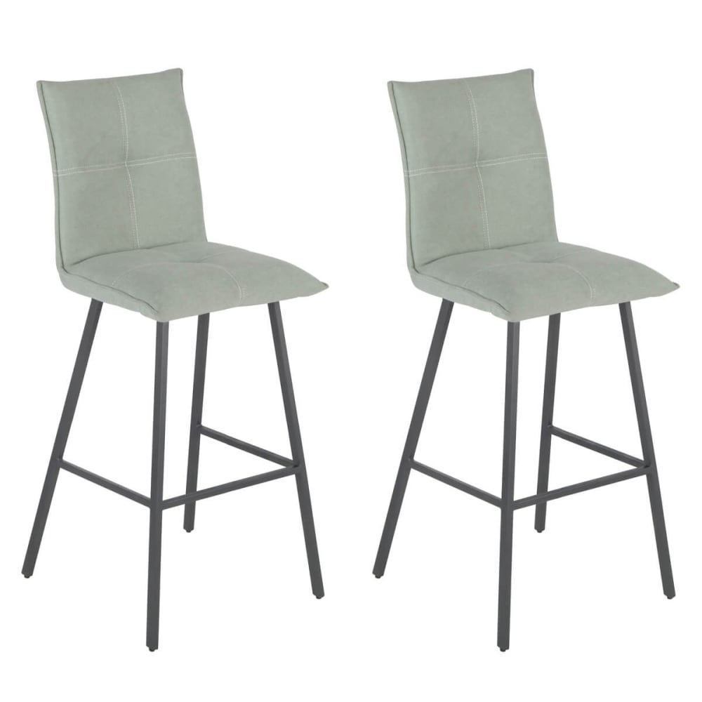 Altobuy Lot de 2 tabourets de bar en coton vert et métal gris style contemporain Vert Tissu - 42x109x52cm