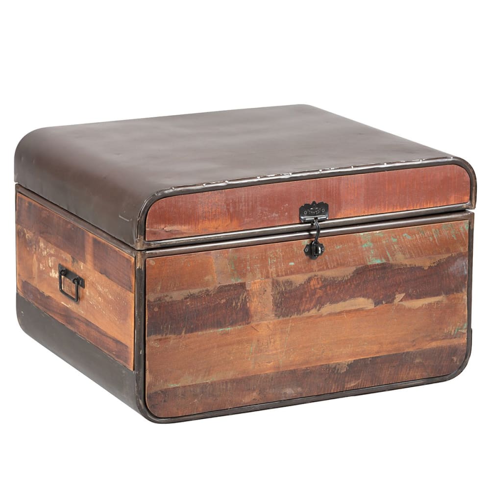 Altobuy Malle en bois recyclé style industriel Orange