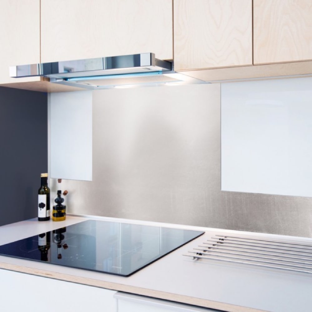 Fond de hotte adhésif en aluminium gris - 70x90 cm