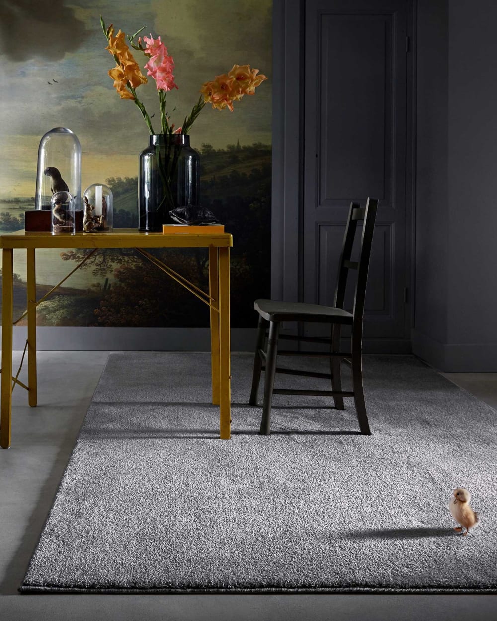 Teppich uni aus flachem Velours in Grau, 160x230 - Maisons Du