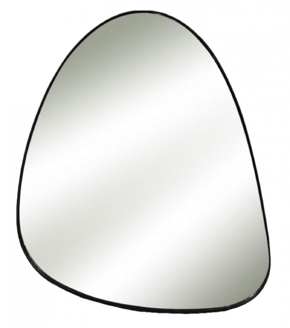 Grand miroir mural en métal noir forme galet H66cm