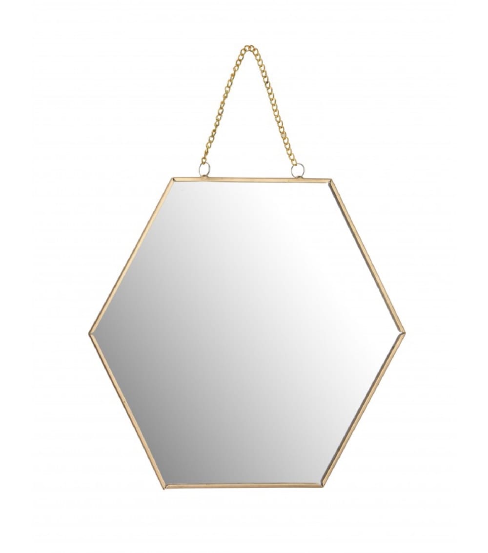 Miroir Doré Suspendu Forme Alvéole avec Chaînette - 25x22x1cm
